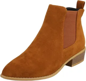 Ankle Boots for Women, Low Heel Dressy Fashion Pointed Toe Faux Stacked Chunky Block Heels Side Zipper Booties Shoes