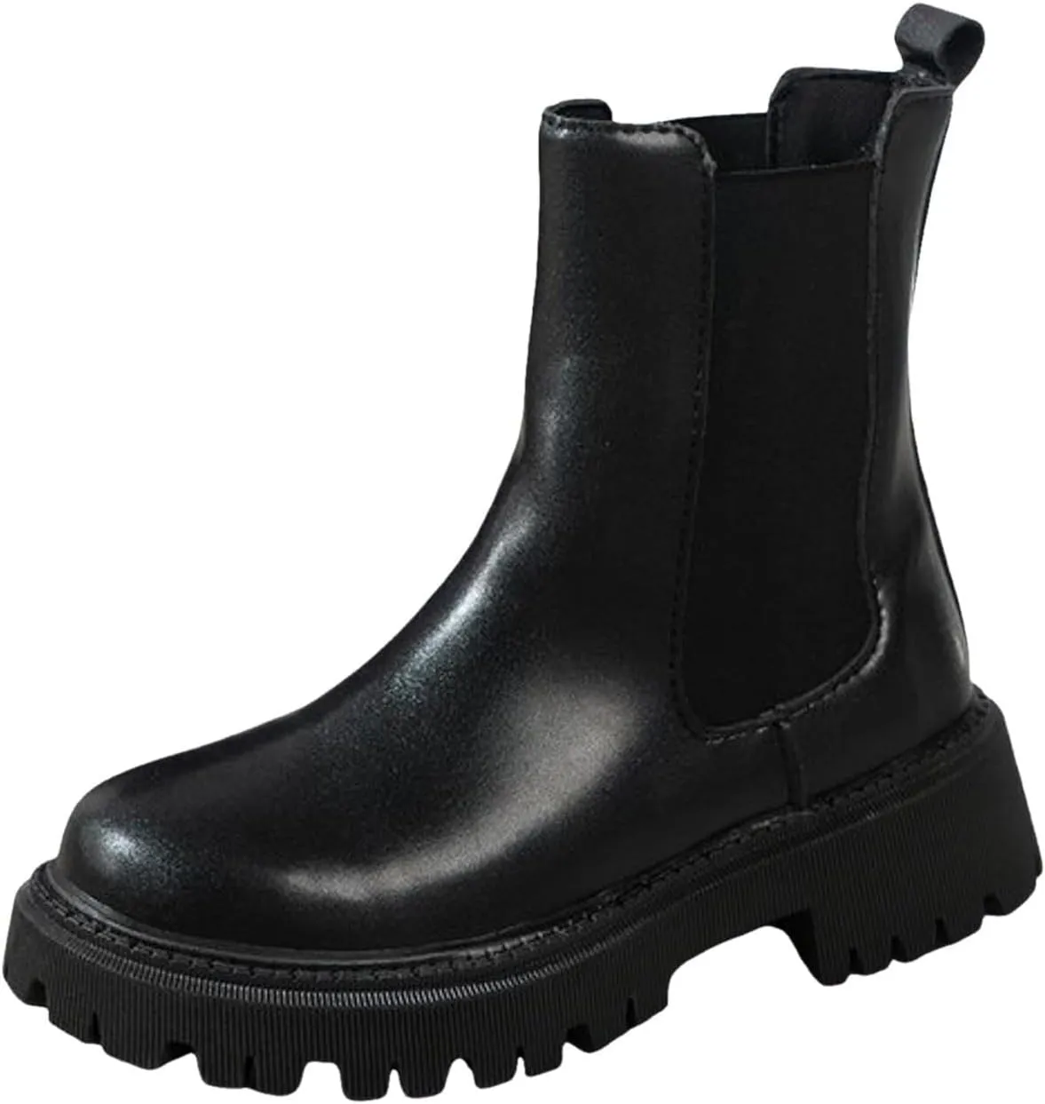 Ankle Boots for Women Round Toe Chunky No Heel Booties Chelsea Ankle Boots Pull-On Fashion Casual Comfortable Ankle Shoes