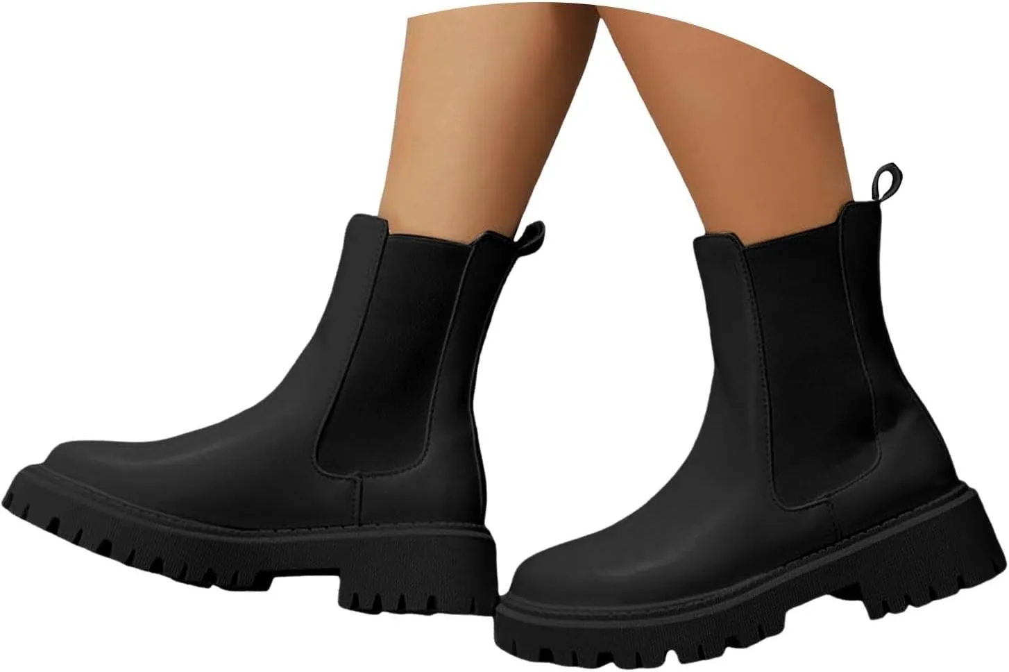 Ankle Boots for Women Round Toe Chunky No Heel Booties Chelsea Ankle Boots Pull-On Fashion Casual Comfortable Ankle Shoes