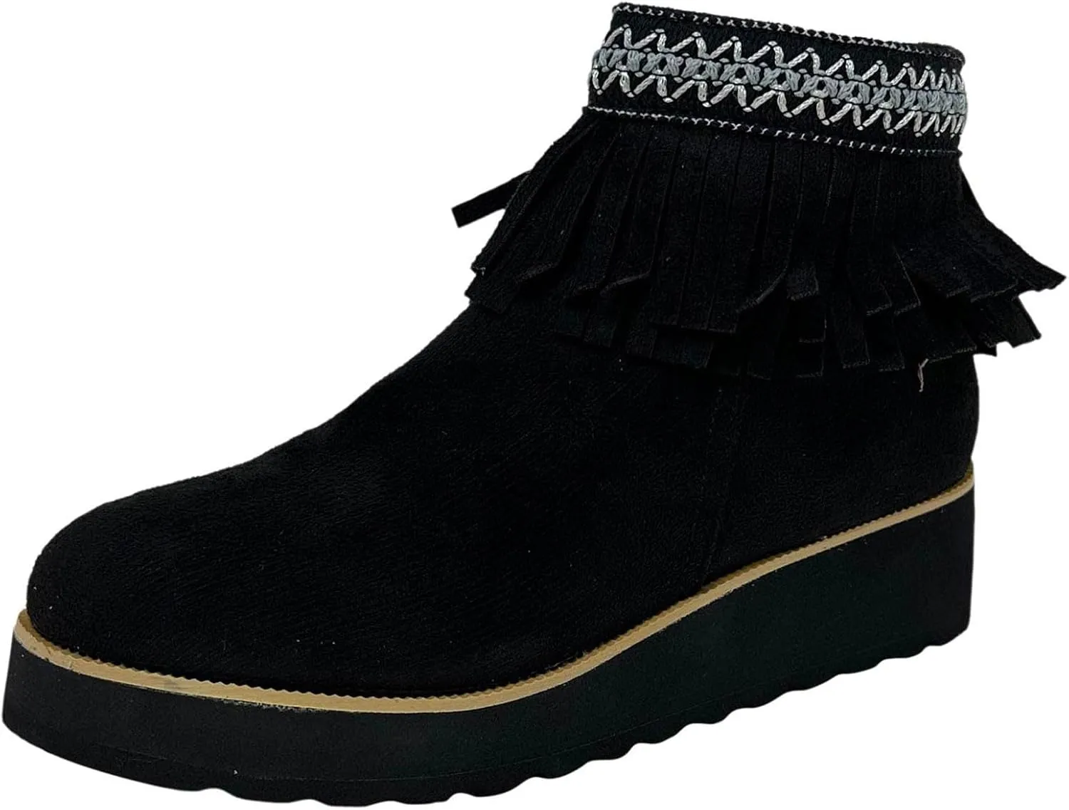 Ankle Boots for Women With Low Heel Women's Tassel Cowboys Ankle Boots Classic Vintage Round Toe Slip On Western Booties