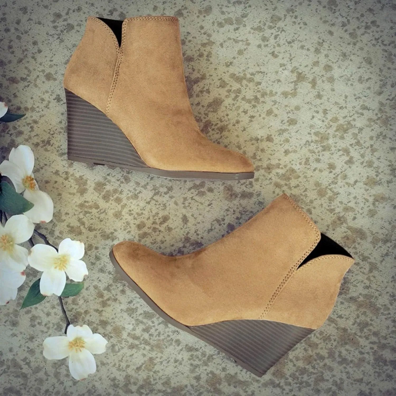 Ankle Boots for Women, Women's Thick Heel Round Toe Wedding Boots Fashion Wedge Suede Side Zipper Non-Slip Ankle Boots