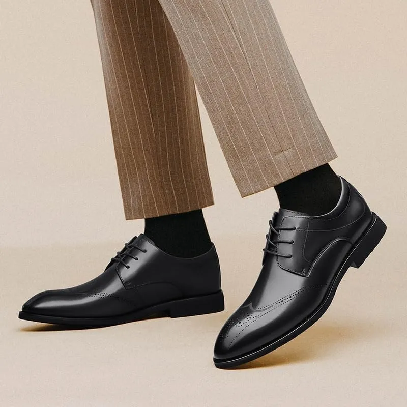 Breathable Dress Oxford for Men Pointed Toe Leather Cap Toe New Shoes Lace Up Rubber Low Top Non Slip Prom