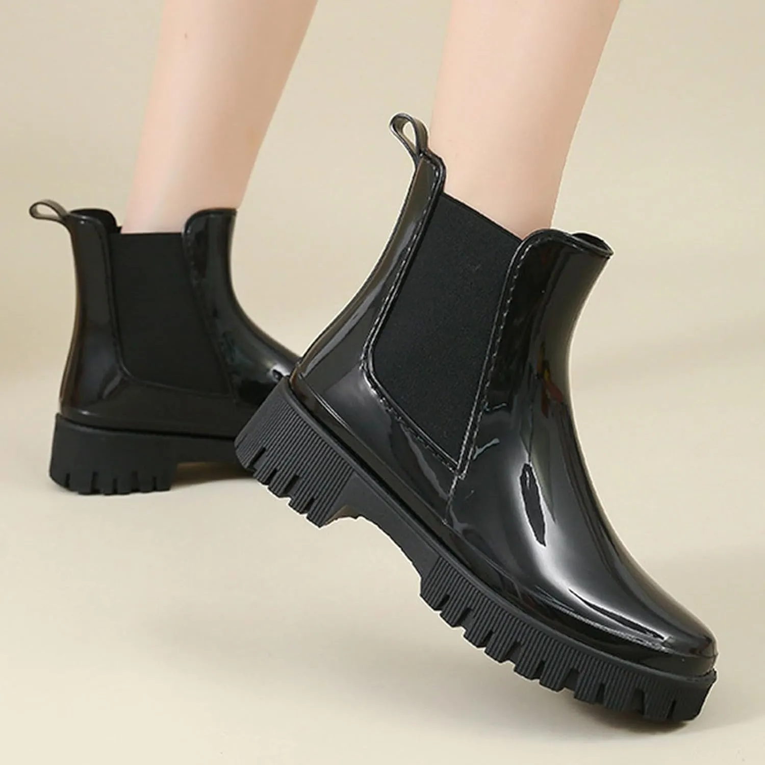 Cathalem Ankle Rain Boots for Women Waterproof Chelsea Rain Boots Rubber Boots Short Boots Anti Slip Lightweight Work Booties