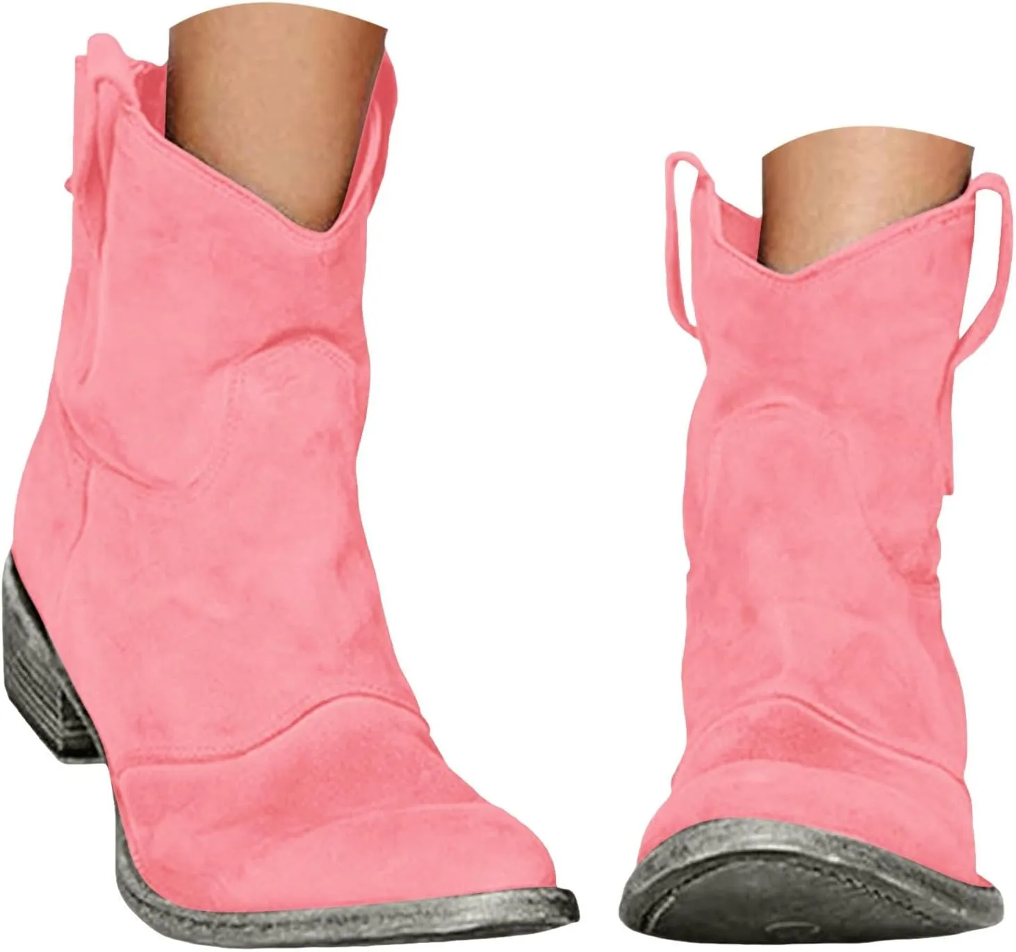 Cowboy Boots for Women Retro Faux Suede Modern Western Embroidered Chunky Heel Pointed Toe Pull-Up Zip-up Fall Ankle Booties