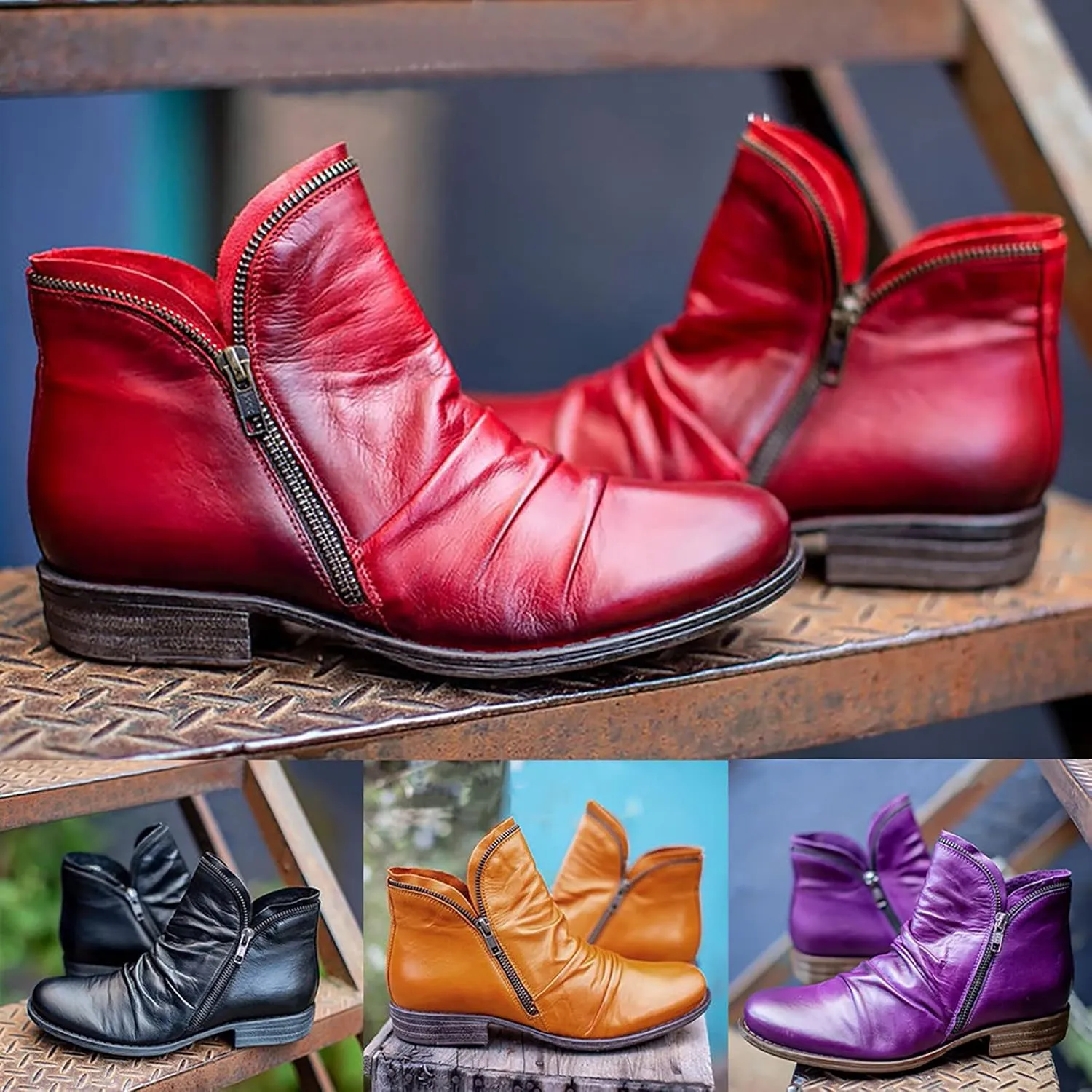 Eduavar Cowboy Boots for Women Cowboy Style, Womens Cowboy Boots Ankle Boots Leather Square Low Heel Western Boots Shoes