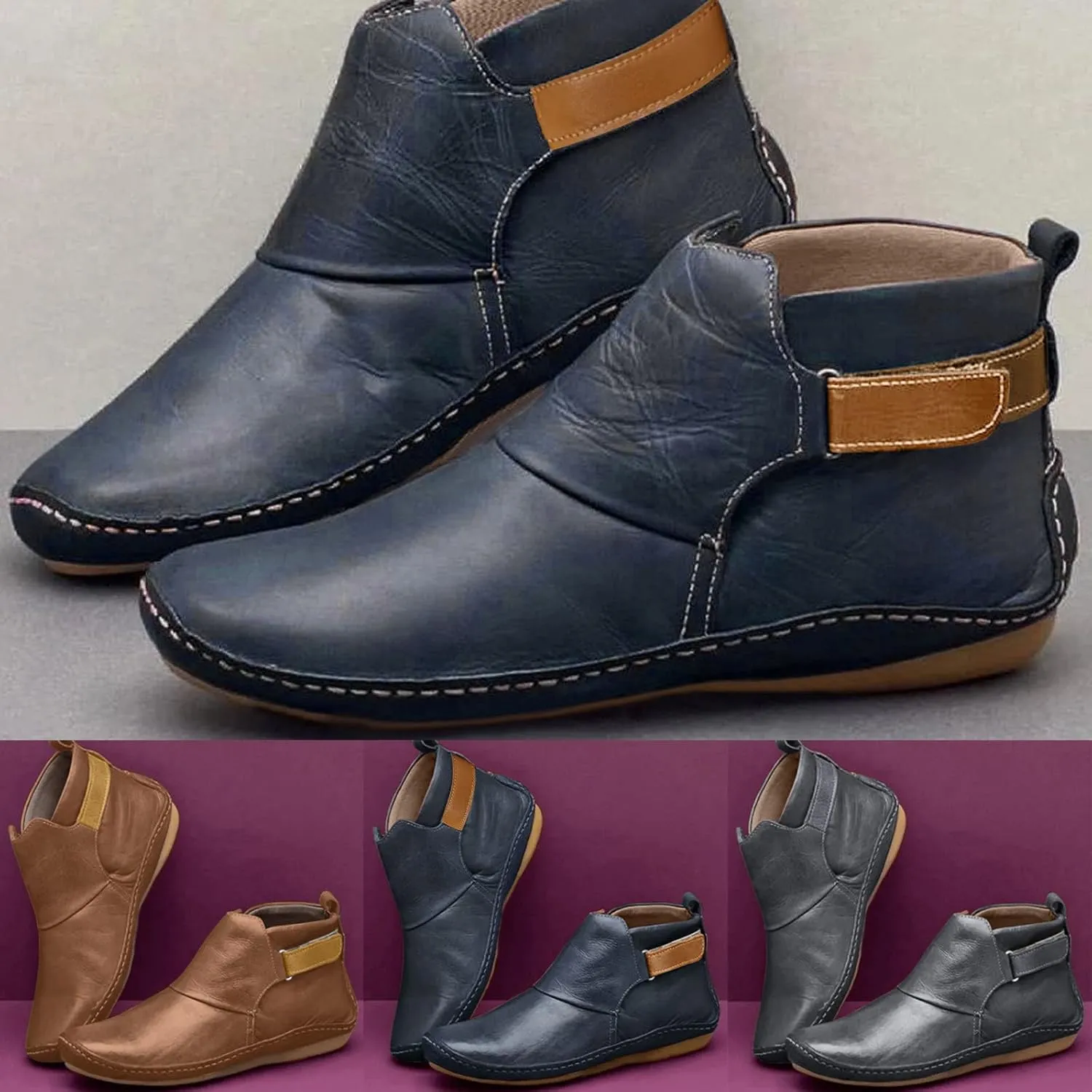 Gibobby Womens Boots Low Heel,Arch Support Booties Casual Flat Platform Short Ankle Booties Everyday Boots for Ladies