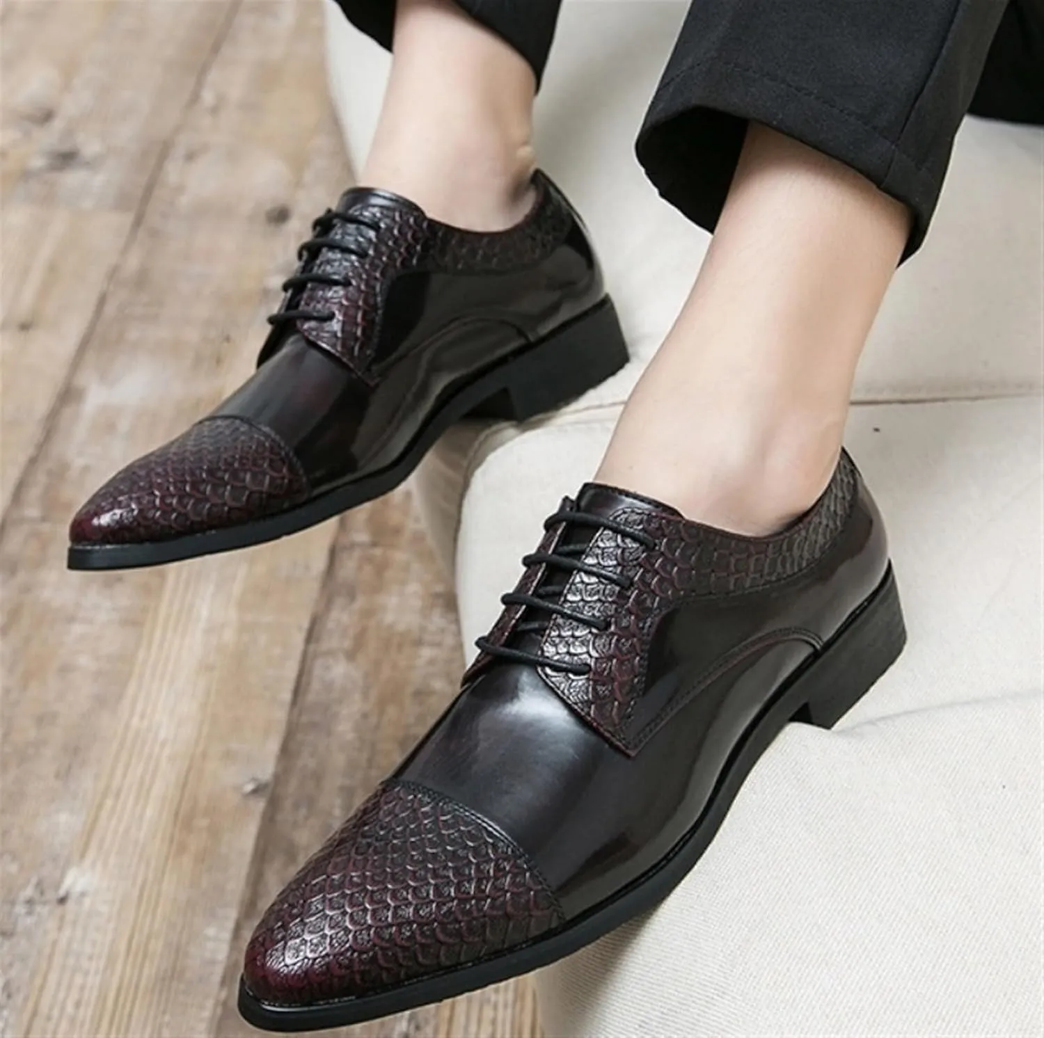 Men's Fashion Oxford Shoes Retro Cap Toe Breathable Comfort Leather Derby Shoes Lace Up Business Casual Shoes for Men