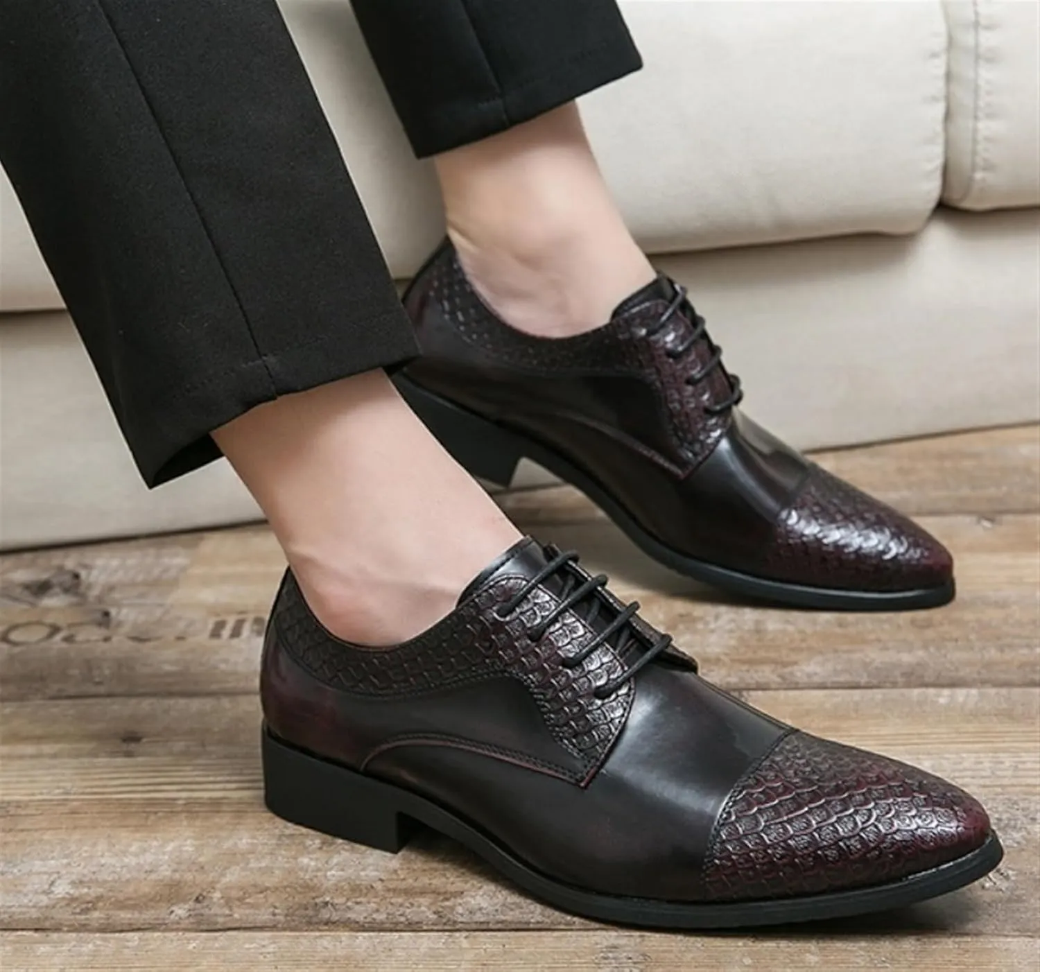 Men's Fashion Oxford Shoes Retro Cap Toe Breathable Comfort Leather Derby Shoes Lace Up Business Casual Shoes for Men