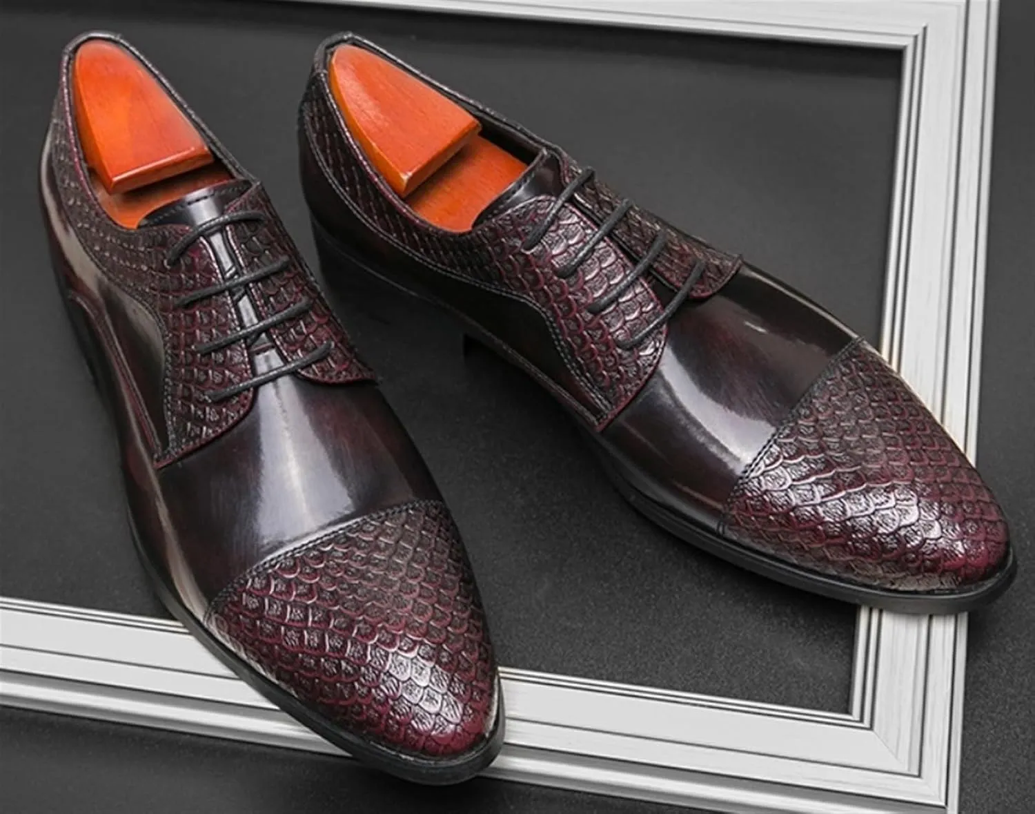 Men's Fashion Oxford Shoes Retro Cap Toe Breathable Comfort Leather Derby Shoes Lace Up Business Casual Shoes for Men