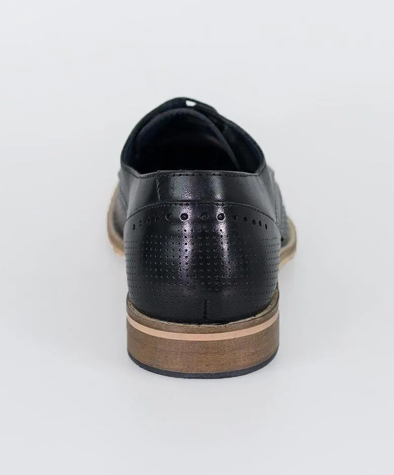Men's Leather Lace Up Wingtip Brogue Shoes - ROME - Black
