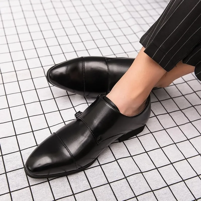 Men's Oxfords Shoes Leather Double Monk Strap Oxford Slip On Cap Toe Dress Shoes for Men Weddings, Parties, Work, Church, Pro