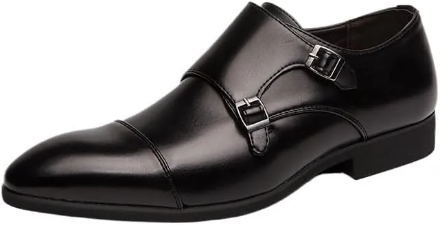 Men's Oxfords Shoes Leather Double Monk Strap Oxford Slip On Cap Toe Dress Shoes for Men Weddings, Parties, Work, Church, Pro