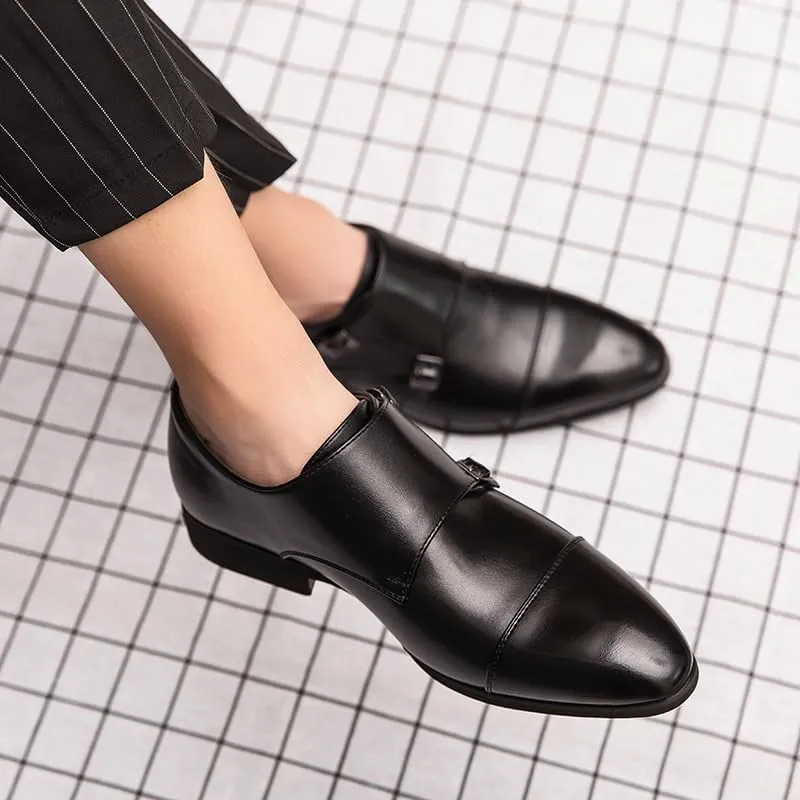 Men's Oxfords Shoes Leather Double Monk Strap Oxford Slip On Cap Toe Dress Shoes for Men Weddings, Parties, Work, Church, Pro