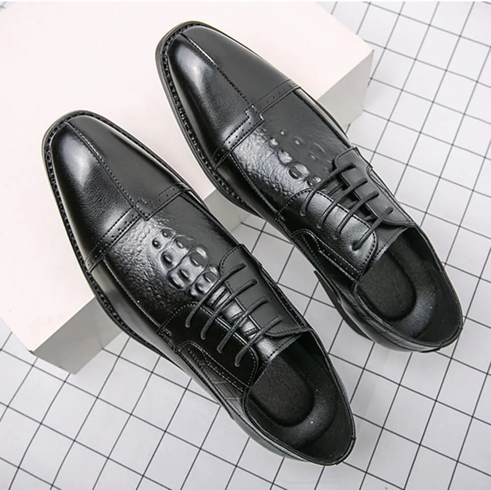 Santimon Men’s Classic Cap-Toe Leather Oxford Dress Shoes Lace-Up Formal Business Shoes for Office, Weddings, Parties, Black/Brown