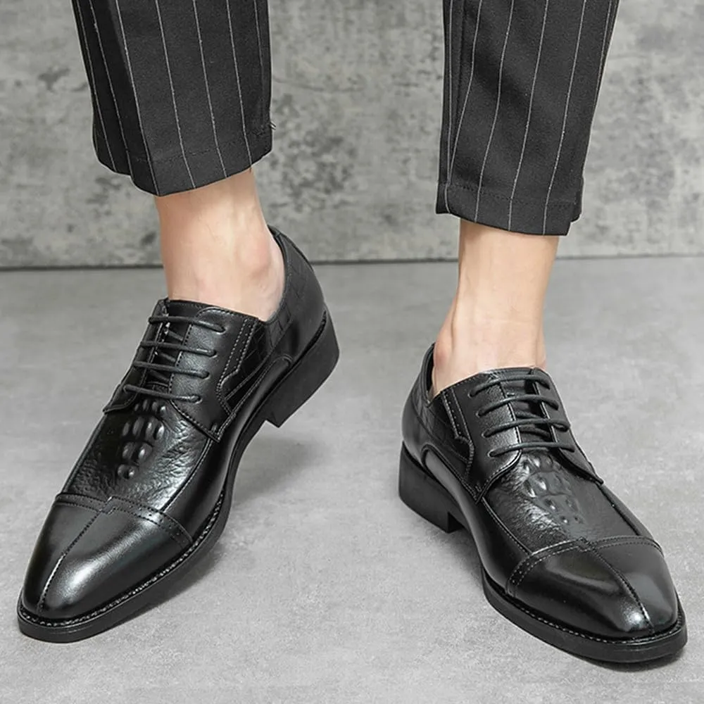 Santimon Men’s Classic Cap-Toe Leather Oxford Dress Shoes Lace-Up Formal Business Shoes for Office, Weddings, Parties, Black/Brown
