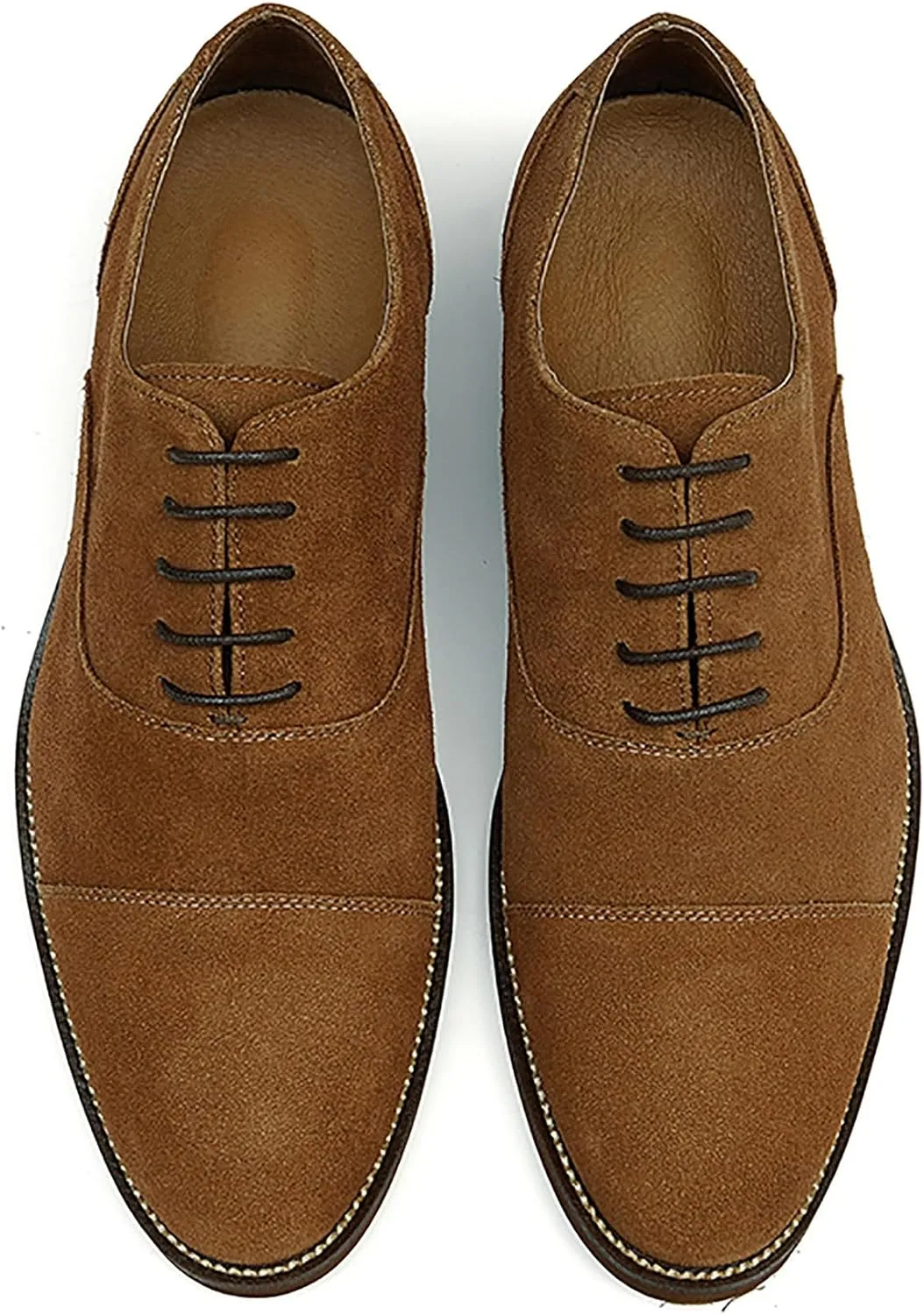 Santimon Men's Handmade Suede Leather Cap Toe Oxfords Fashion Dress Formal Derby Shoes