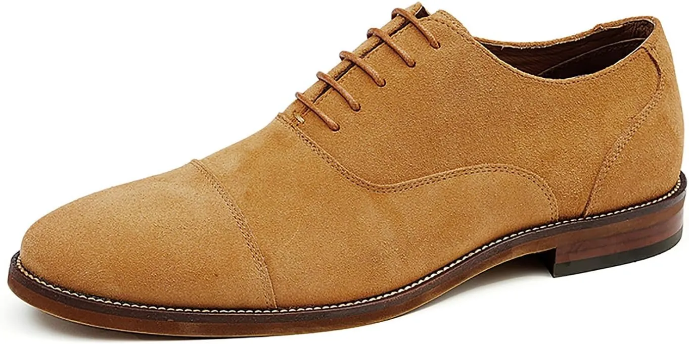 Santimon Men's Handmade Suede Leather Cap Toe Oxfords Fashion Dress Formal Derby Shoes