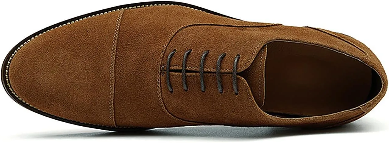 Santimon Men's Handmade Suede Leather Cap Toe Oxfords Fashion Dress Formal Derby Shoes