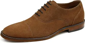 Santimon Men's Handmade Suede Leather Cap Toe Oxfords Fashion Dress Formal Derby Shoes