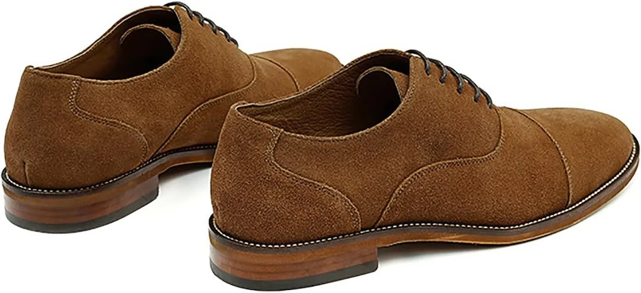 Santimon Men's Handmade Suede Leather Cap Toe Oxfords Fashion Dress Formal Derby Shoes