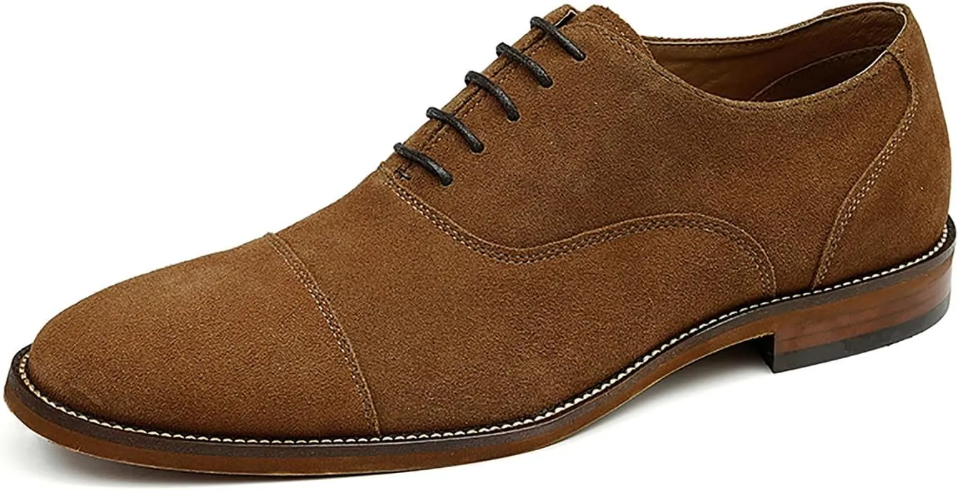 Santimon Men's Handmade Suede Leather Cap Toe Oxfords Fashion Dress Formal Derby Shoes