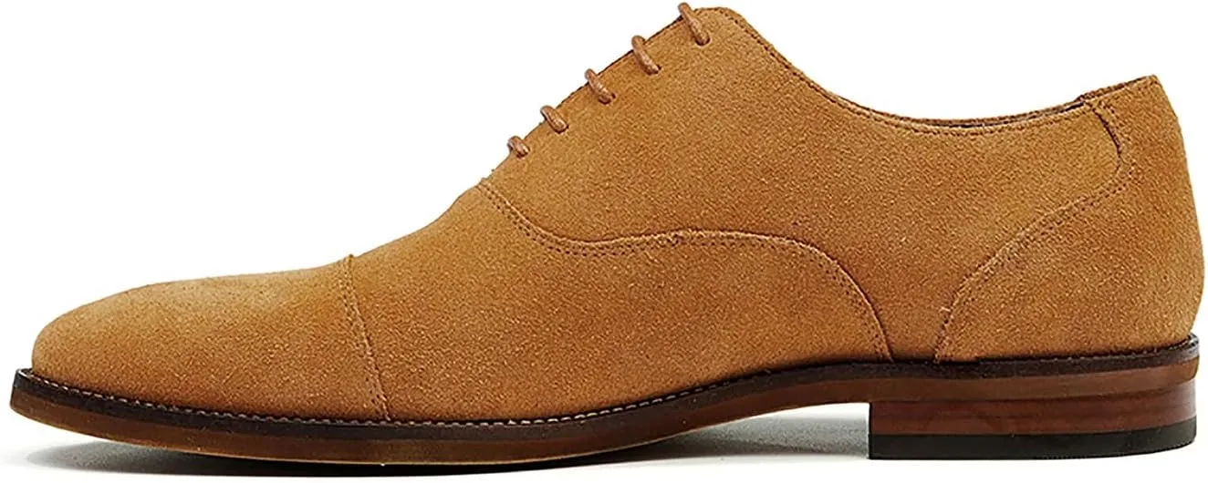Santimon Men's Handmade Suede Leather Cap Toe Oxfords Fashion Dress Formal Derby Shoes