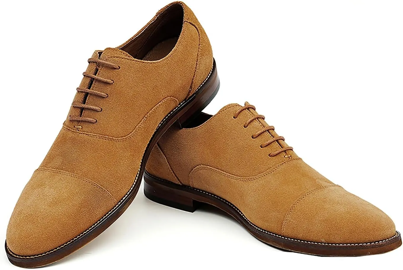 Santimon Men's Handmade Suede Leather Cap Toe Oxfords Fashion Dress Formal Derby Shoes