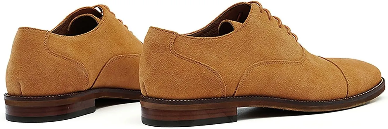 Santimon Men's Handmade Suede Leather Cap Toe Oxfords Fashion Dress Formal Derby Shoes