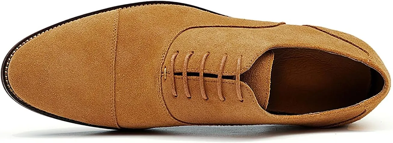 Santimon Men's Handmade Suede Leather Cap Toe Oxfords Fashion Dress Formal Derby Shoes