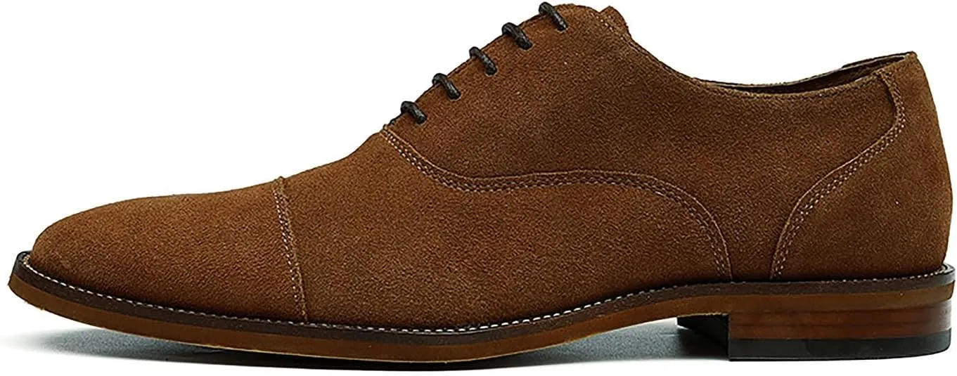 Santimon Men's Handmade Suede Leather Cap Toe Oxfords Fashion Dress Formal Derby Shoes