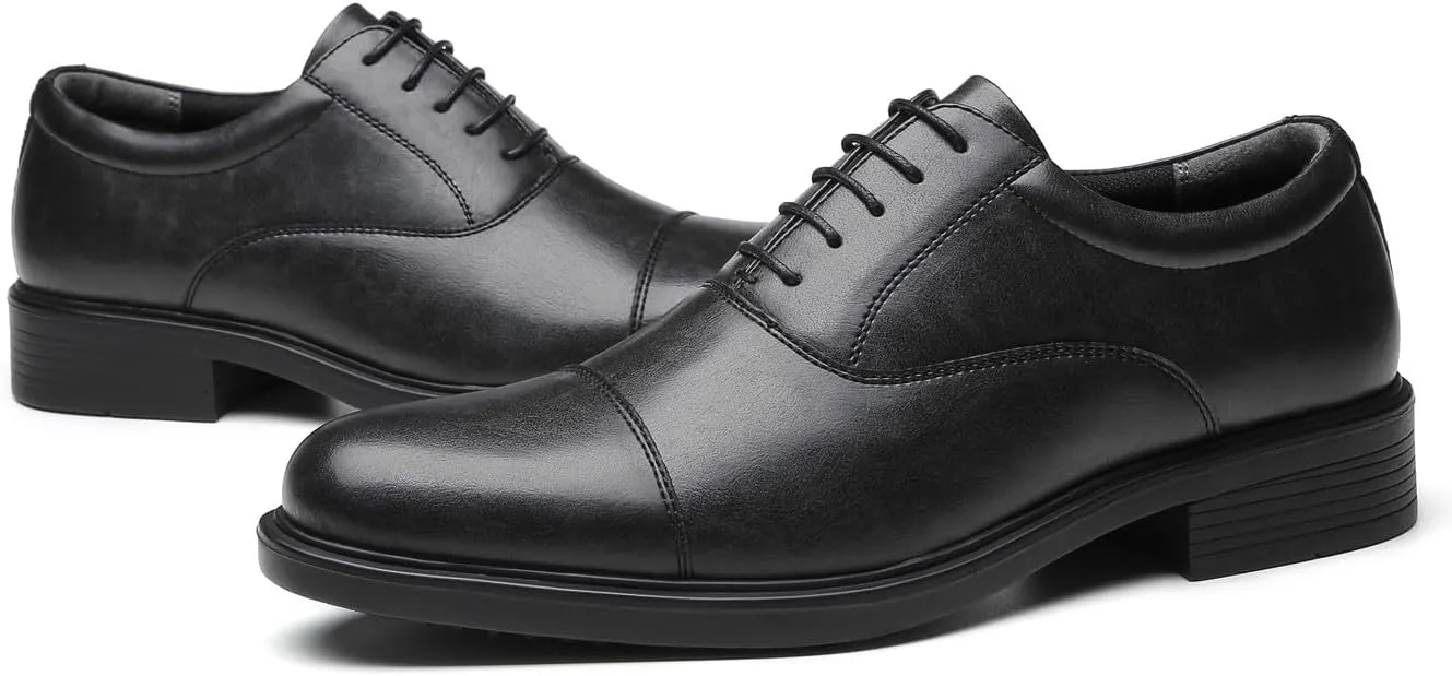 Santimon Men's Microfiber Leather Cap Toe Oxfords Shoes Fashion Dress Formal Business Derby Shoes