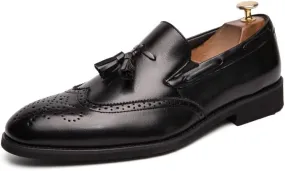 Santimon Mens Wingtip Tassel Loafers Wedding Dress Shoes Slip-On Brogues Loafers for Men Tuxedo Suit Shoes