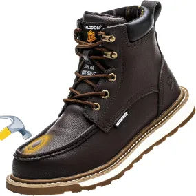 Waterproof Steel Toe Boots For Men-6" Leather Moc Toe Work Boots Mens Steel Toe Shoes Indestructible Non Slip Resistant Construction Safety Boot