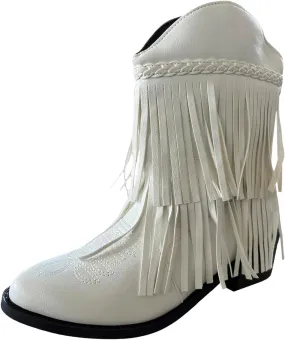 Wide Calf Cowboy Boots Women Cowgirl Boots Western Tassel Fringe Ankle Boots Pointed Toe Comfortable Thick Heel