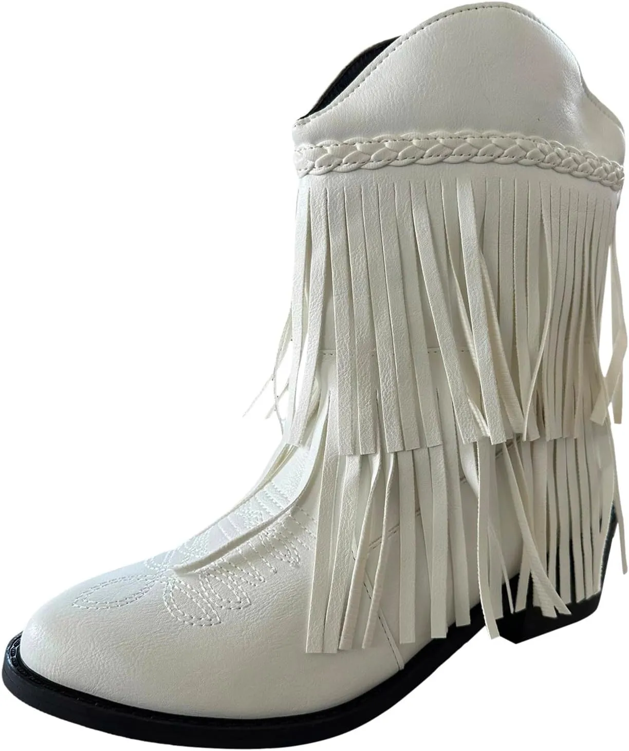 Wide Calf Cowboy Boots Women Cowgirl Boots Western Tassel Fringe Ankle Boots Pointed Toe Comfortable Thick Heel