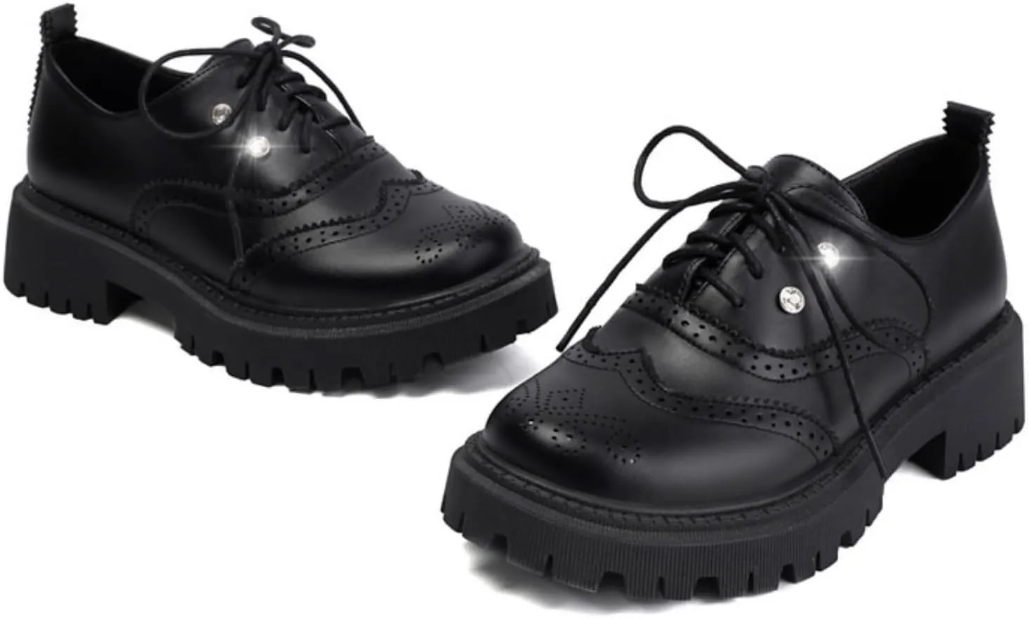Women's Platform Lace Up Oxfords Shoes Round Toe Chunky Heel Block Wingtip Brogues Casual Loafers Comfortable Derby Saddle Pumps