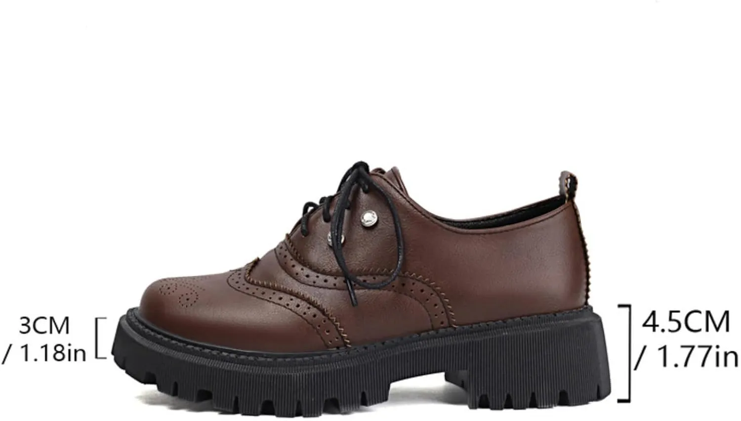 Women's Platform Lace Up Oxfords Shoes Round Toe Chunky Heel Block Wingtip Brogues Casual Loafers Comfortable Derby Saddle Pumps