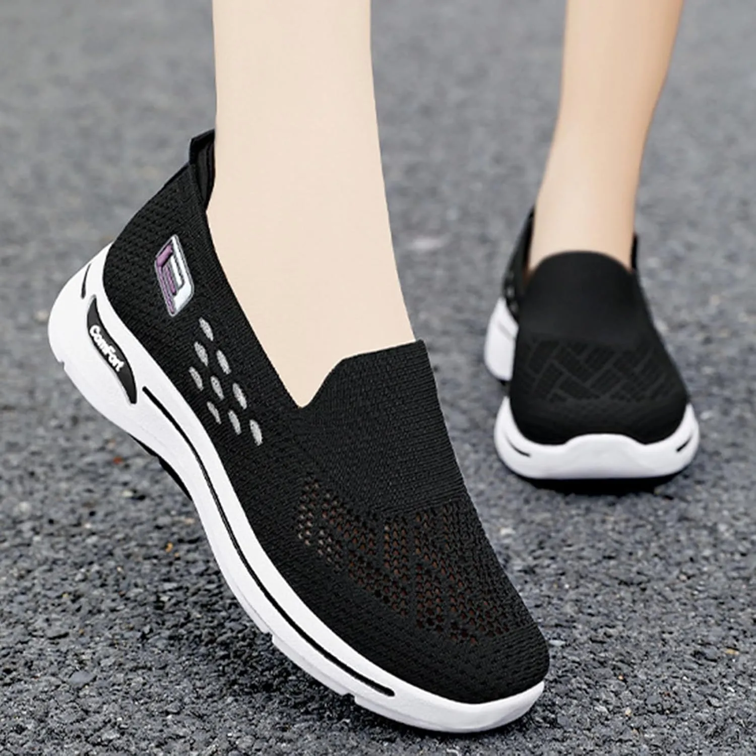 Womens Summer Shoes Woven Orthopedic Breathable Soft Sole Shoes Anti-Skid Sports Shoe Slip On Diabetic Foam Sneakers Mesh Up Sneaker for Arch Support